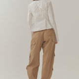 Cotton Curve Cut-Out Pleated Shirt-White