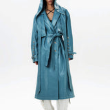 Detachable Hood Leather Trench Coat
