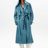 Detachable Hood Leather Trench Coat