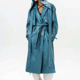 Detachable Hood Leather Trench Coat