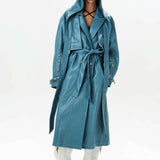 Detachable Hood Leather Trench Coat