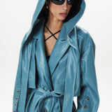 Detachable Hood Leather Trench Coat