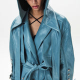 Detachable Hood Leather Trench Coat