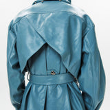Detachable Hood Leather Trench Coat
