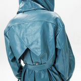 Detachable Hood Leather Trench Coat