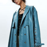 Detachable Hood Leather Trench Coat