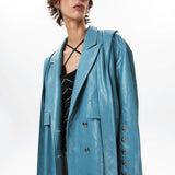 Detachable Hood Leather Trench Coat
