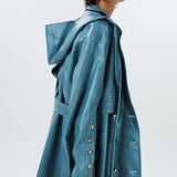Detachable Hood Leather Trench Coat