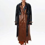 Detachable Hood Leather Trench Coat