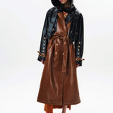 Detachable Hood Leather Trench Coat