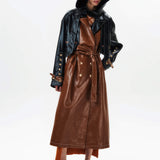 Detachable Hood Leather Trench Coat