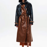 Detachable Hood Leather Trench Coat