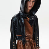 Detachable Hood Leather Trench Coat