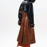Detachable Hood Leather Trench Coat