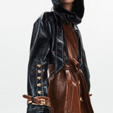 Detachable Hood Leather Trench Coat