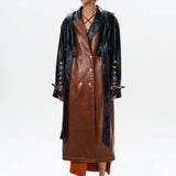 Detachable Hood Leather Trench Coat