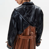 Detachable Hood Leather Trench Coat