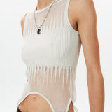 Ribbed Knit See-through Top