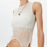 Ribbed Knit See-through Top