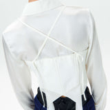 Silk Flowy Corset Blouse - White
