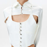 Silk Flowy Corset Blouse - White