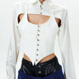 Silk Flowy Corset Blouse - White