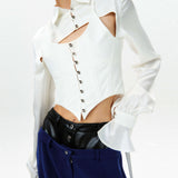 Silk Flowy Corset Blouse - White