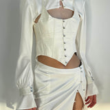 Silk Flowy Corset Blouse - White