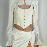 Silk Flowy Corset Blouse - White