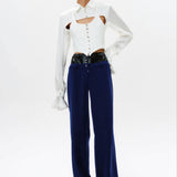 Silk Flowy Corset Blouse - White