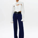 Silk Flowy Corset Blouse - White
