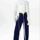 Silk Flowy Corset Blouse - White