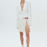 Silk Leather Strape Slits Mini Skirt