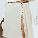 Silk Leather Strape Slits Mini Skirt