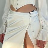 Silk Leather Strape Slits Mini Skirt