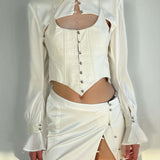 Silk Leather Strape Slits Mini Skirt
