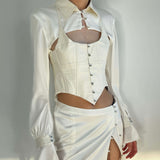 Silk Leather Strape Slits Mini Skirt
