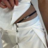 Silk Leather Strape Slits Mini Skirt