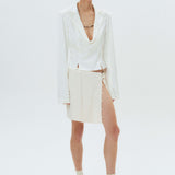 Silk Leather Strape Slits Mini Skirt