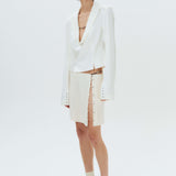 Silk Leather Strape Slits Mini Skirt