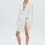 Silk Leather Strape Slits Mini Skirt