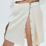 Silk Leather Strape Slits Mini Skirt