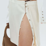 Silk Leather Strape Slits Mini Skirt