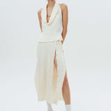 Silk Open-Back Peak-Lapel Top