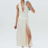 Silk Open-Back Peak-Lapel Top