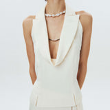 Silk Open-Back Peak-Lapel Top