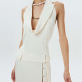 Silk Open-Back Peak-Lapel Top