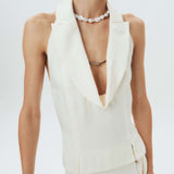 Silk Open-Back Peak-Lapel Top