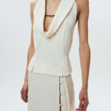 Silk Open-Back Peak-Lapel Top