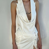 Silk Open-Back Peak-Lapel Top